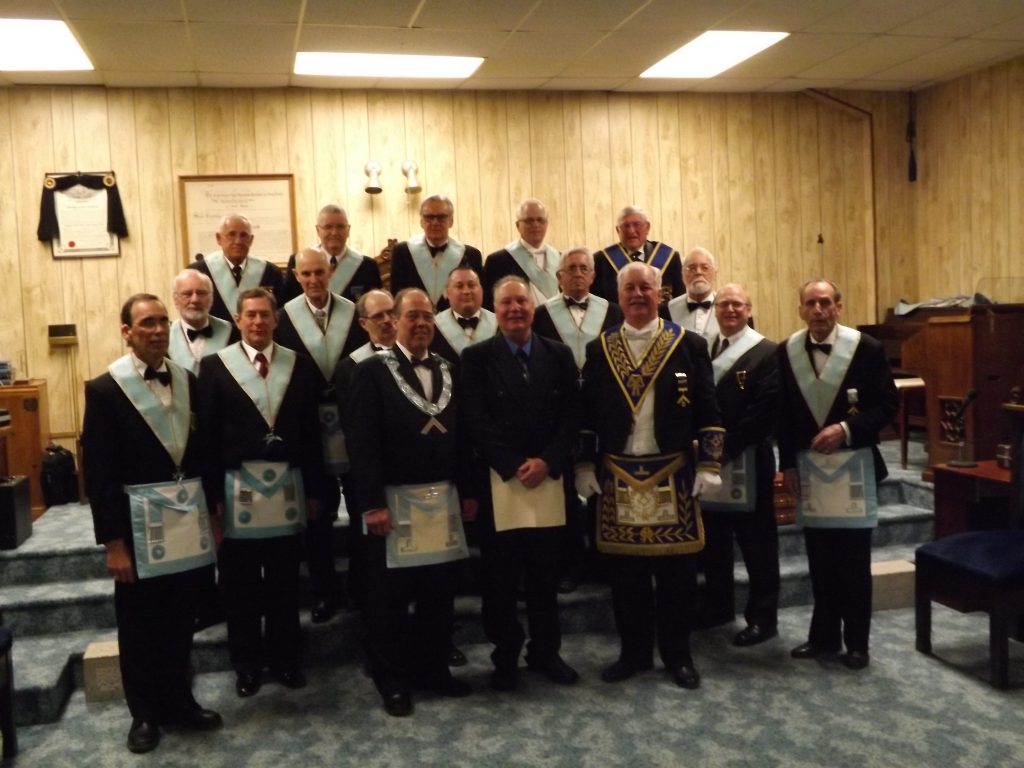 Initiation of Mr. Gary Overland (Centre) on the DDGM's Official Visit April 19, 2014 at Elliot Lake Lodge No. 698