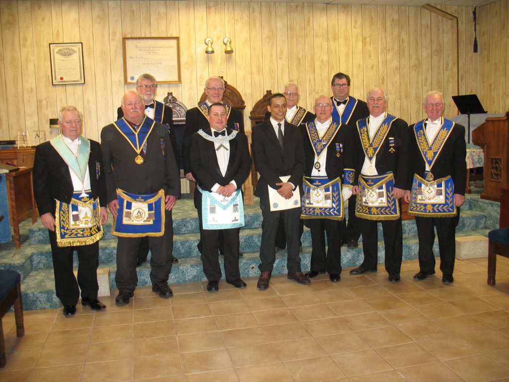Past & Present Grand Lodge Officers at the DDGM's Official Visit to Elliot Lake Lodge on April 9, 2016